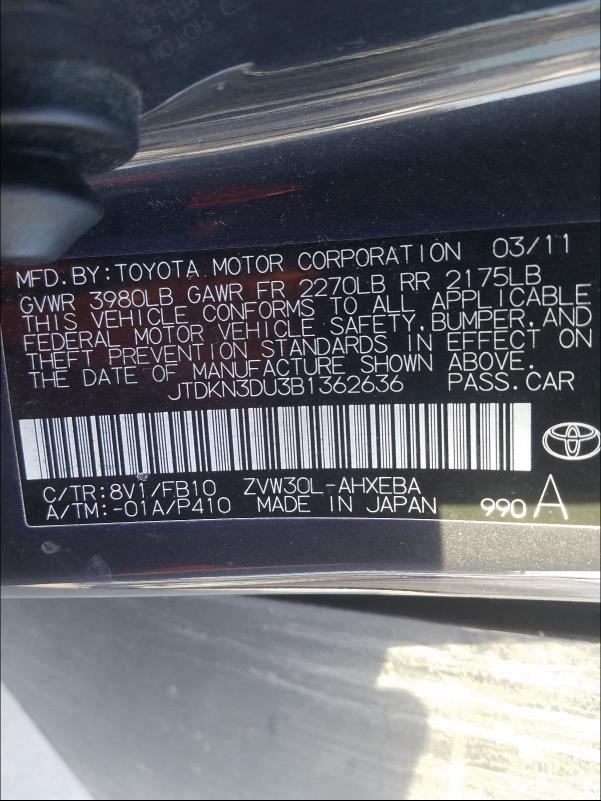 Photo 9 VIN: JTDKN3DU3B1362636 - TOYOTA PRIUS 