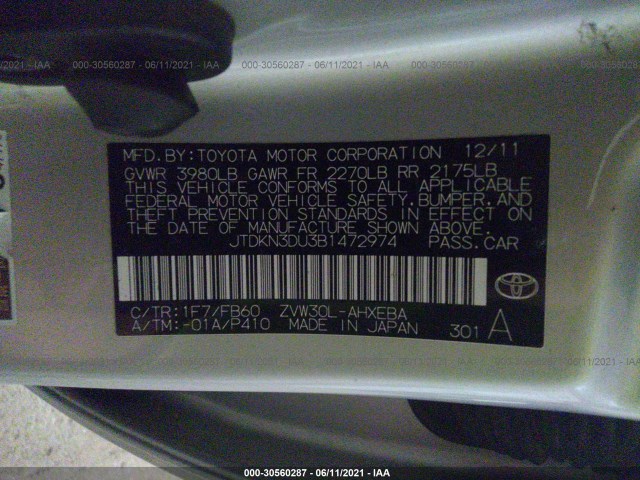 Photo 8 VIN: JTDKN3DU3B1472974 - TOYOTA PRIUS 