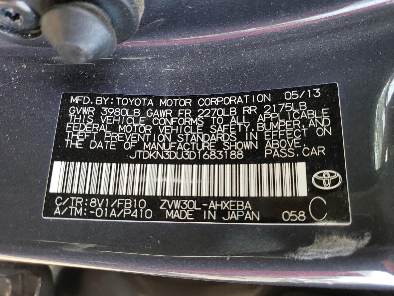 Photo 11 VIN: JTDKN3DU3D1683188 - TOYOTA PRIUS 