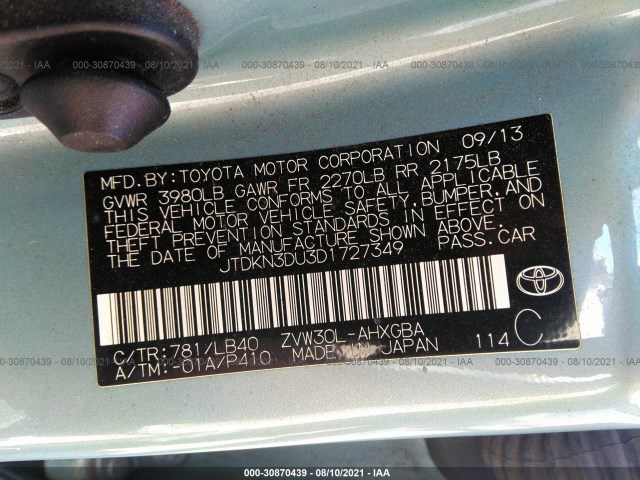 Photo 8 VIN: JTDKN3DU3D1727349 - TOYOTA PRIUS 