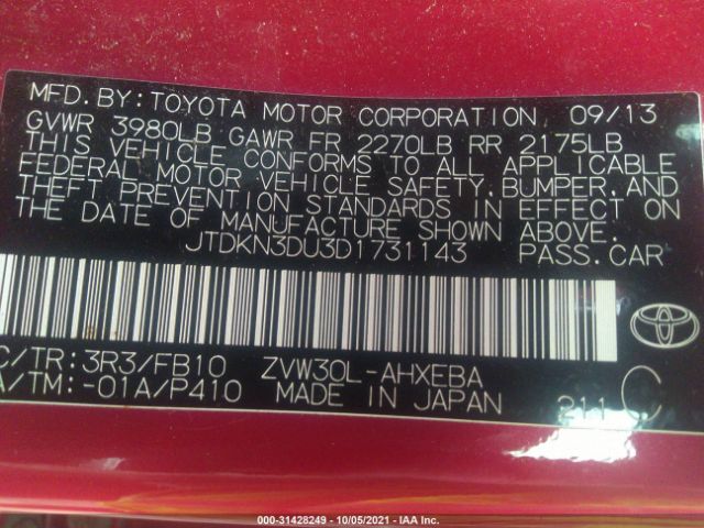 Photo 8 VIN: JTDKN3DU3D1731143 - TOYOTA PRIUS 