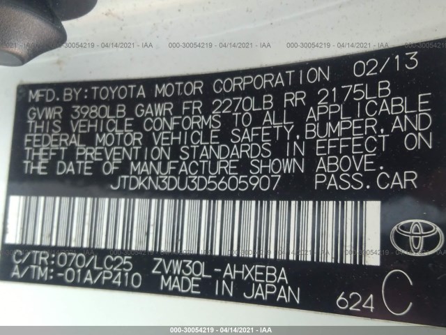 Photo 8 VIN: JTDKN3DU3D5605907 - TOYOTA PRIUS 