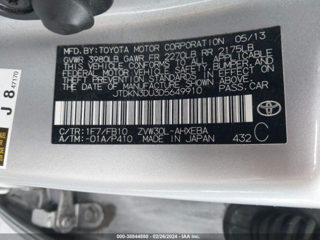 Photo 8 VIN: JTDKN3DU3D5649910 - TOYOTA PRIUS 