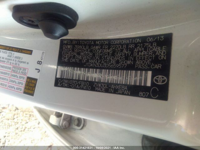 Photo 8 VIN: JTDKN3DU3D5659577 - TOYOTA PRIUS 