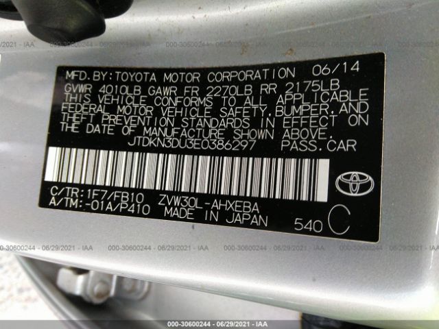 Photo 8 VIN: JTDKN3DU3E0386297 - TOYOTA PRIUS 