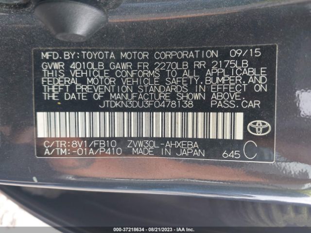 Photo 8 VIN: JTDKN3DU3F0478138 - TOYOTA PRIUS 