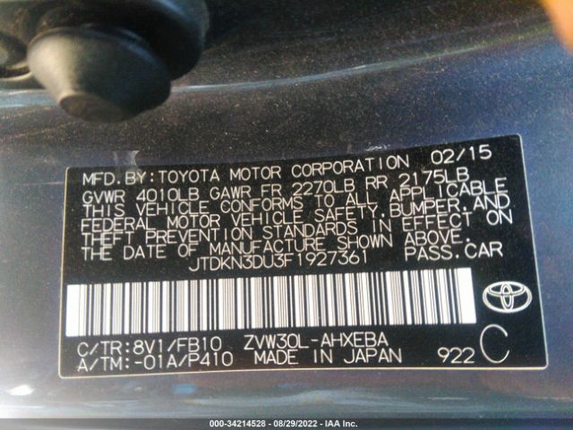 Photo 8 VIN: JTDKN3DU3F1927361 - TOYOTA PRIUS 