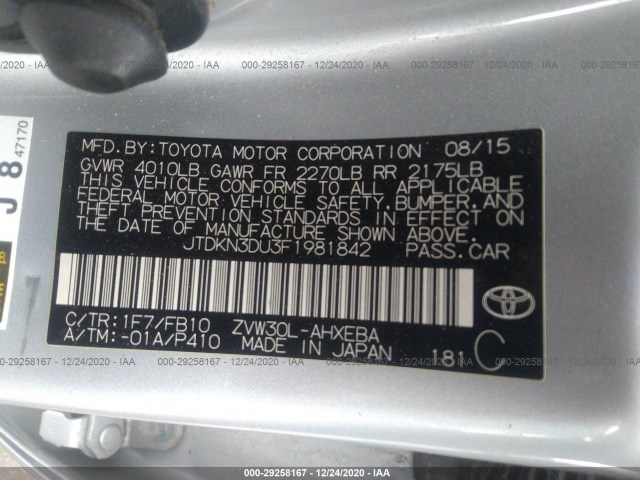 Photo 8 VIN: JTDKN3DU3F1981842 - TOYOTA PRIUS 