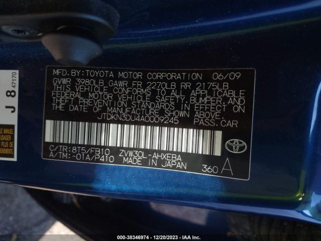 Photo 8 VIN: JTDKN3DU4A0009245 - TOYOTA PRIUS 