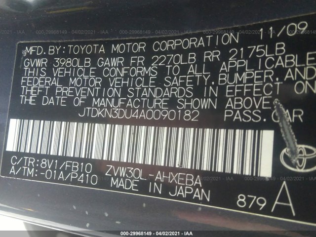 Photo 8 VIN: JTDKN3DU4A0090182 - TOYOTA PRIUS 