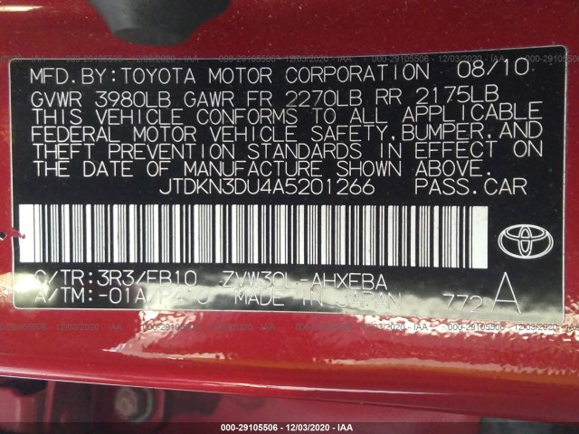 Photo 8 VIN: JTDKN3DU4A5201266 - TOYOTA PRIUS 