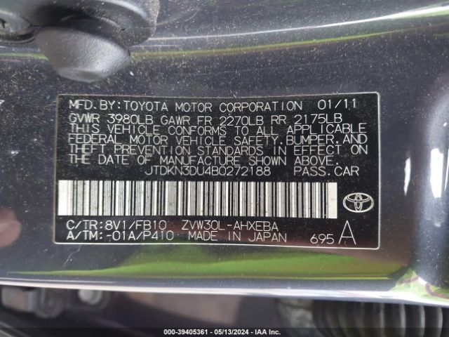 Photo 8 VIN: JTDKN3DU4B0272188 - TOYOTA PRIUS 