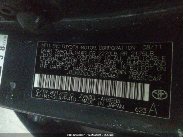 Photo 8 VIN: JTDKN3DU4B1403484 - TOYOTA PRIUS 