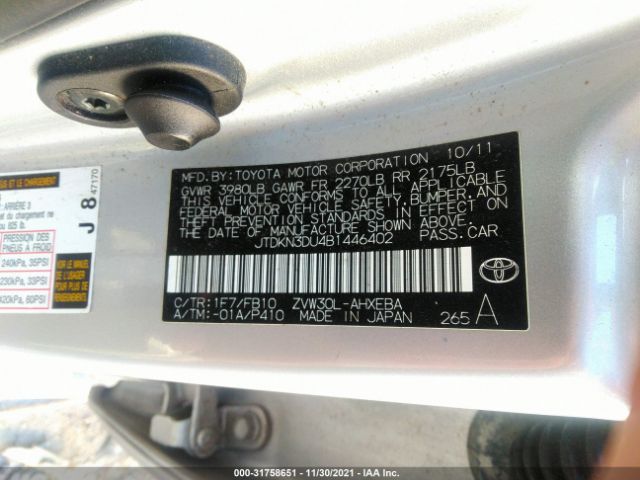 Photo 8 VIN: JTDKN3DU4B1446402 - TOYOTA PRIUS 