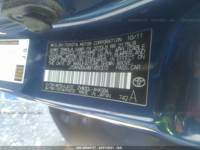 Photo 8 VIN: JTDKN3DU4B1451373 - TOYOTA PRIUS 