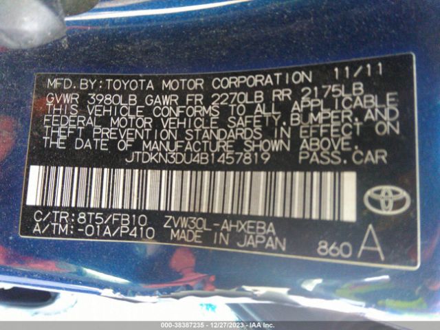 Photo 8 VIN: JTDKN3DU4B1457819 - TOYOTA PRIUS 