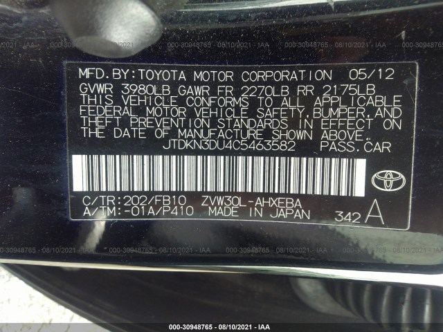 Photo 8 VIN: JTDKN3DU4C5463582 - TOYOTA PRIUS 