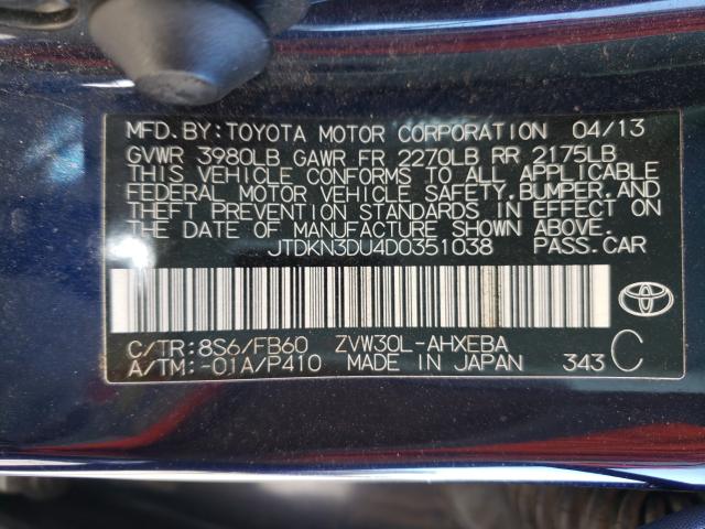 Photo 9 VIN: JTDKN3DU4D0351038 - TOYOTA PRIUS 