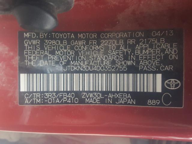 Photo 9 VIN: JTDKN3DU4D0352755 - TOYOTA PRIUS 