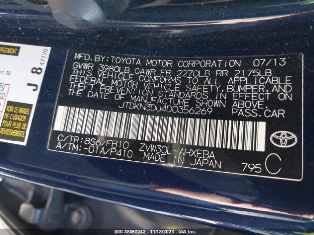 Photo 8 VIN: JTDKN3DU4D0356269 - TOYOTA PRIUS 