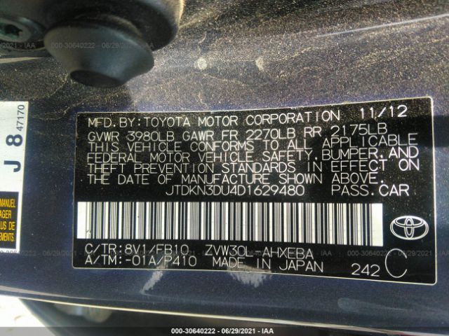 Photo 8 VIN: JTDKN3DU4D1629480 - TOYOTA PRIUS 