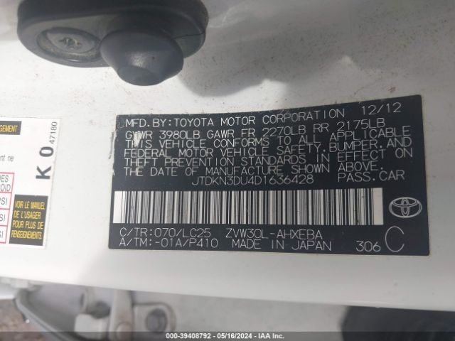 Photo 8 VIN: JTDKN3DU4D1636428 - TOYOTA PRIUS 