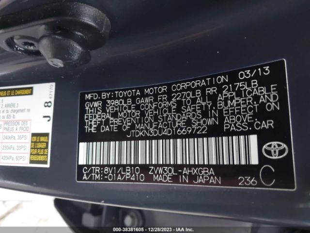 Photo 8 VIN: JTDKN3DU4D1669722 - TOYOTA PRIUS 