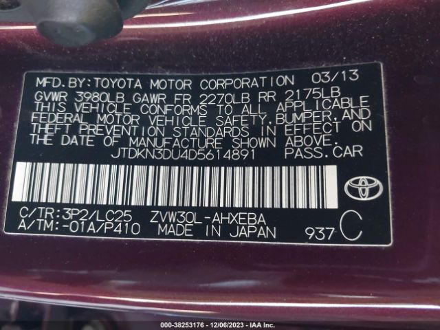 Photo 8 VIN: JTDKN3DU4D5614891 - TOYOTA PRIUS 