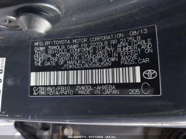 Photo 8 VIN: JTDKN3DU4D5682589 - TOYOTA PRIUS 