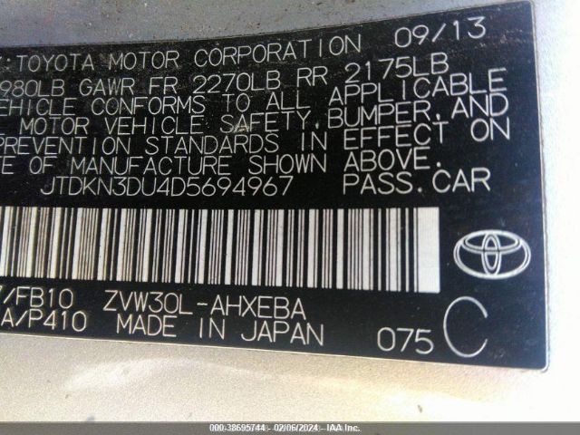 Photo 8 VIN: JTDKN3DU4D5694967 - TOYOTA PRIUS 