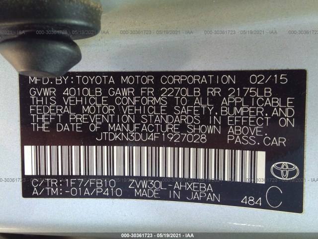 Photo 8 VIN: JTDKN3DU4F1927028 - TOYOTA PRIUS 