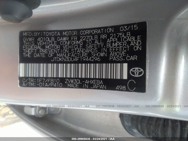 Photo 8 VIN: JTDKN3DU4F1944296 - TOYOTA PRIUS 