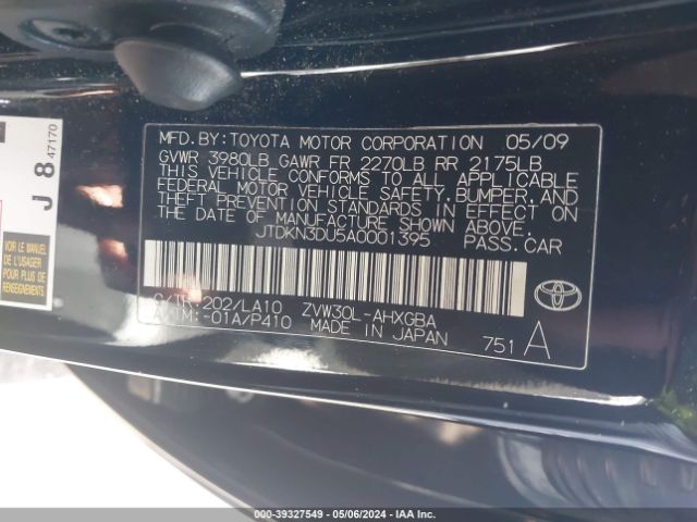 Photo 8 VIN: JTDKN3DU5A0001395 - TOYOTA PRIUS 