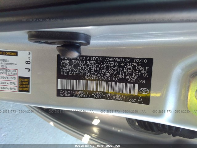 Photo 8 VIN: JTDKN3DU5A0141107 - TOYOTA PRIUS 