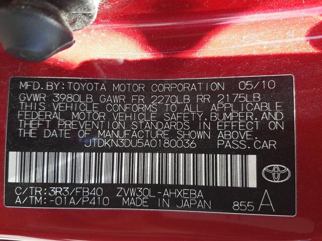 Photo 9 VIN: JTDKN3DU5A0180036 - TOYOTA PRIUS 