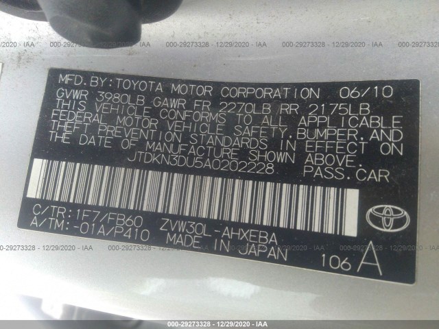 Photo 8 VIN: JTDKN3DU5A0202228 - TOYOTA PRIUS 