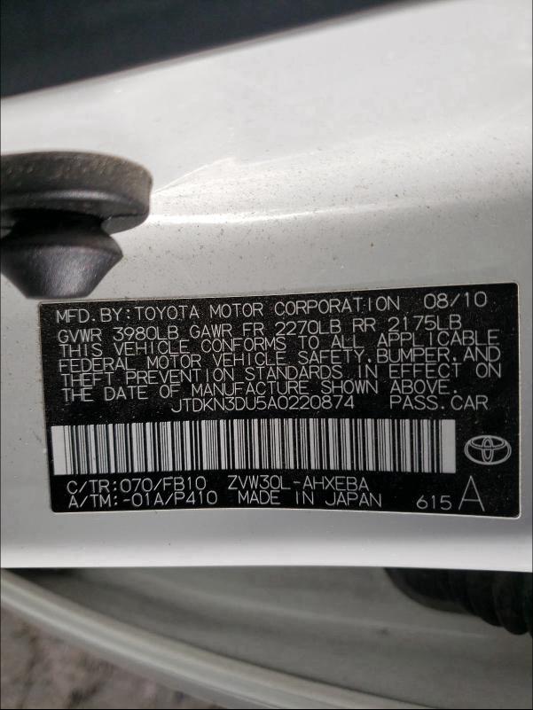 Photo 9 VIN: JTDKN3DU5A0220874 - TOYOTA PRIUS 