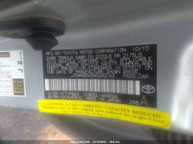 Photo 8 VIN: JTDKN3DU5A0242163 - TOYOTA PRIUS 