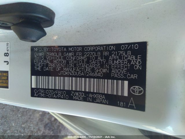 Photo 8 VIN: JTDKN3DU5A1246840 - TOYOTA PRIUS 