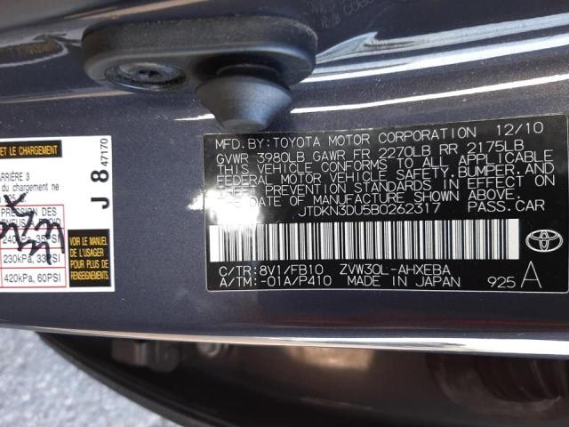 Photo 9 VIN: JTDKN3DU5B0262317 - TOYOTA PRIUS 