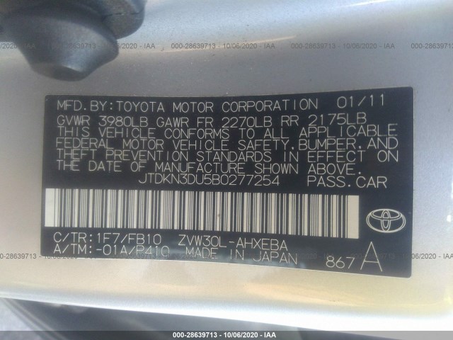 Photo 8 VIN: JTDKN3DU5B0277254 - TOYOTA PRIUS 