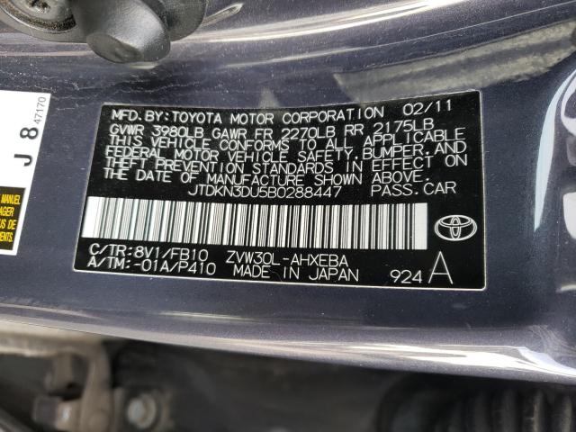 Photo 9 VIN: JTDKN3DU5B0288447 - TOYOTA PRIUS 