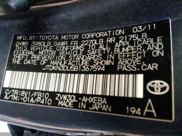 Photo 8 VIN: JTDKN3DU5B1367594 - TOYOTA PRIUS 