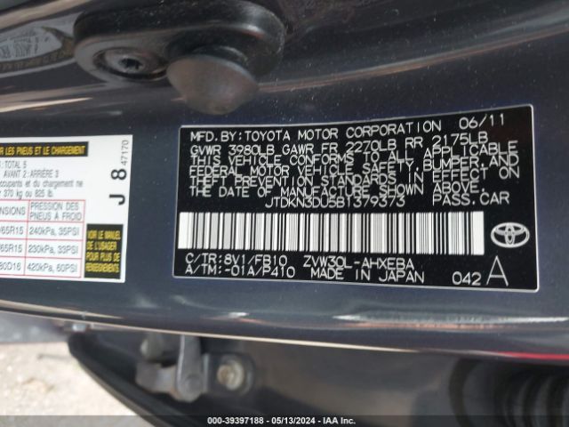 Photo 8 VIN: JTDKN3DU5B1379373 - TOYOTA PRIUS 