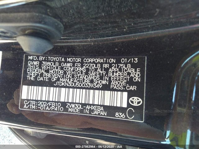 Photo 8 VIN: JTDKN3DU5D0339349 - TOYOTA PRIUS 