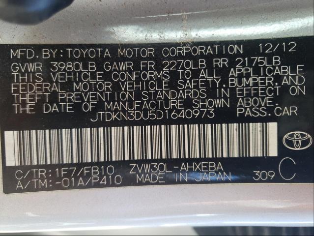 Photo 9 VIN: JTDKN3DU5D1640973 - TOYOTA PRIUS 