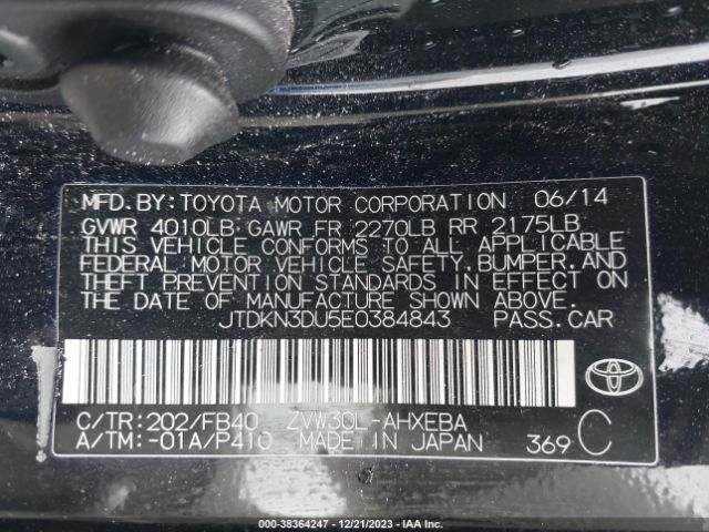 Photo 8 VIN: JTDKN3DU5E0384843 - TOYOTA PRIUS 