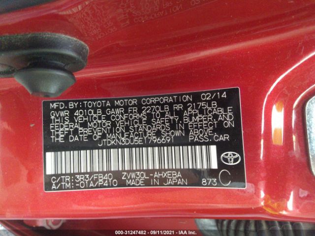 Photo 8 VIN: JTDKN3DU5E1796691 - TOYOTA PRIUS 