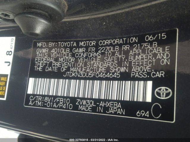 Photo 8 VIN: JTDKN3DU5F0464645 - TOYOTA PRIUS 