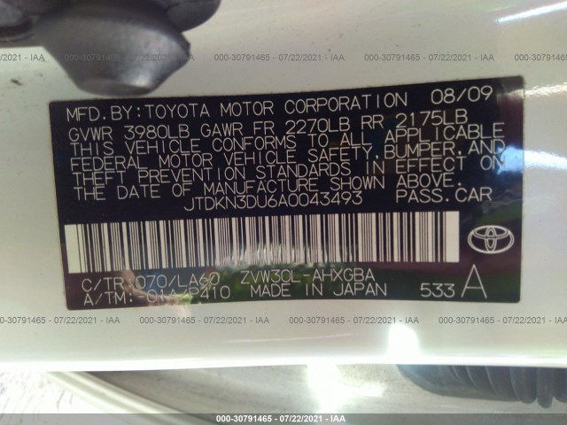 Photo 8 VIN: JTDKN3DU6A0043493 - TOYOTA PRIUS 